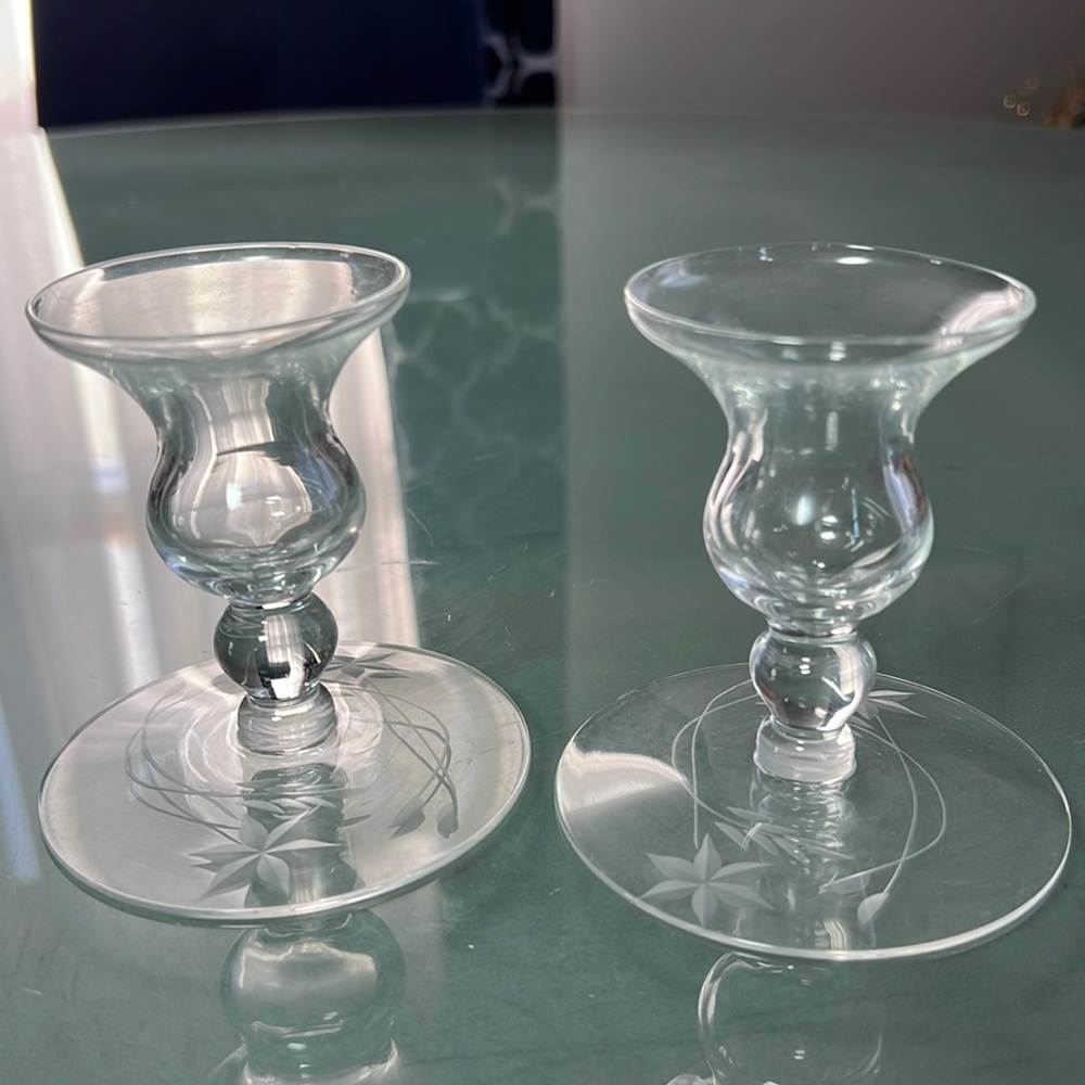 Set of Two Lead Crystal Taper Candle Holders.